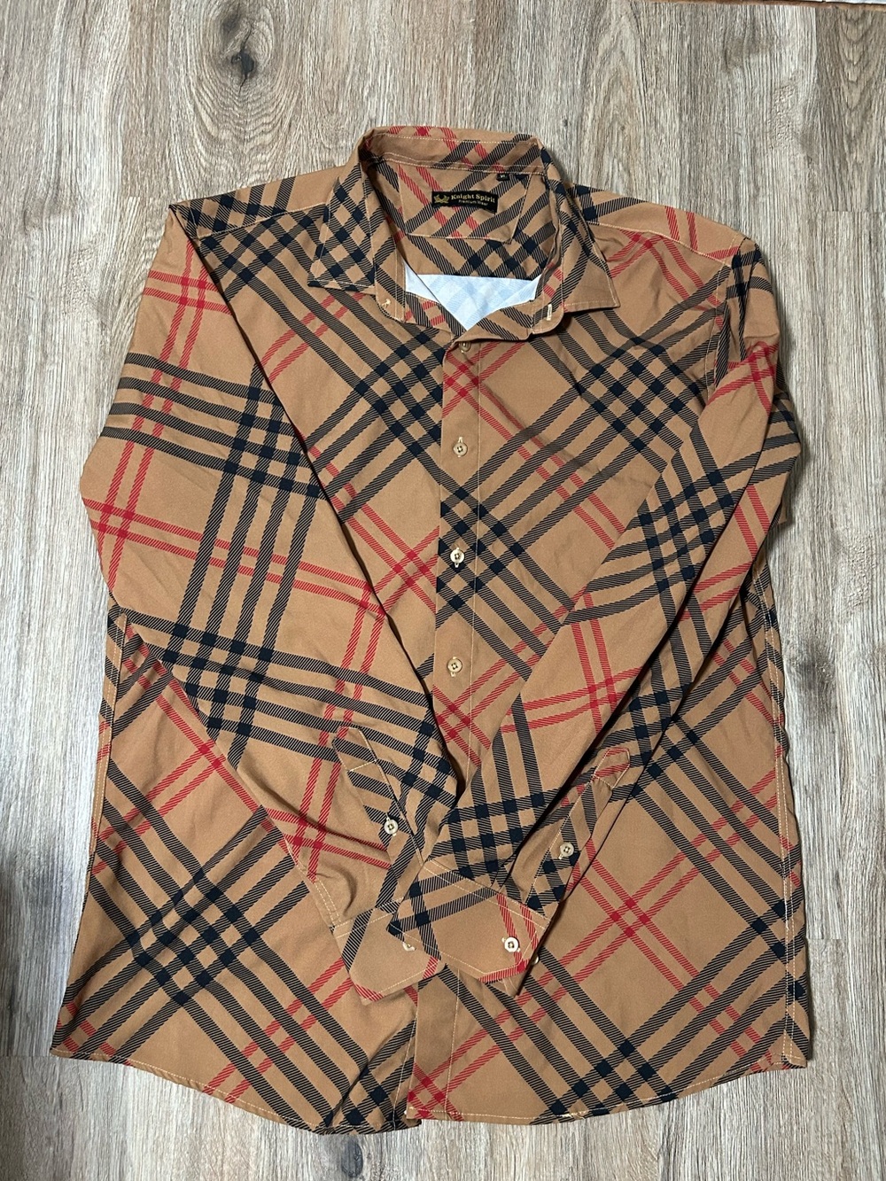 Knights Apparel Tan Plaid Button-Down Shirt with Black & Red Checks